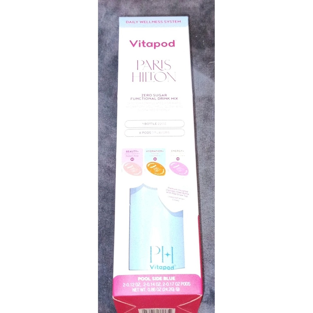 Paris Hilton Vitapod Total Wellness System Blue Bottle 6 Zero Sugar Drink Pods